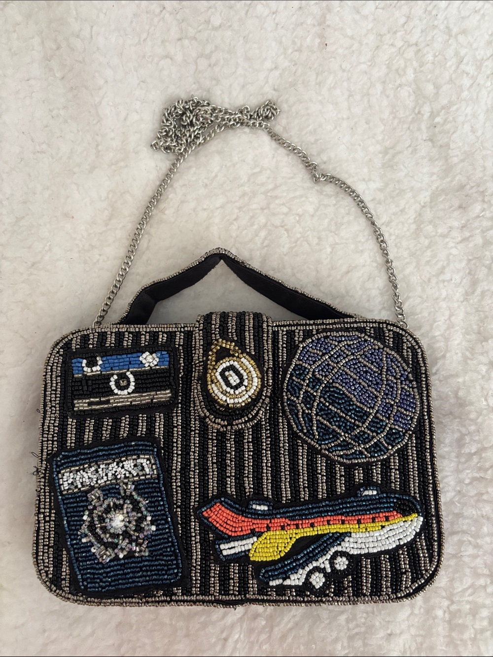 Beaded Travel Motif Crossbody Bag - Black Multi - Picture 6 of 10
